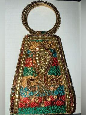 Embellished Multicolor Beaded Handbag with Gold Accents - India